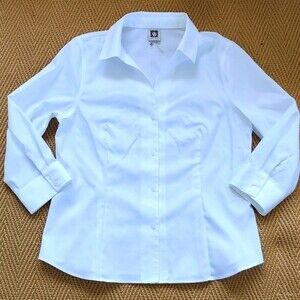 ANNE KLEIN CLASSIC WHITE COTTON NON-IRON BLOUSE SIZE MEDIUM